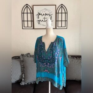 Vintage Bright Blue Tolani Paisley Print Top Size L Indie Retro Summer Beach